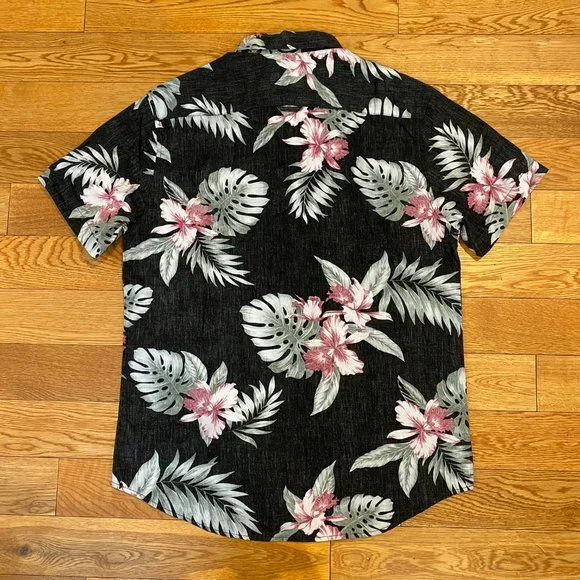 Denim & Flower Mens Poplin Hawaiian Flower Floral Button Up Short Sleeve M New - Picture 9 of 9